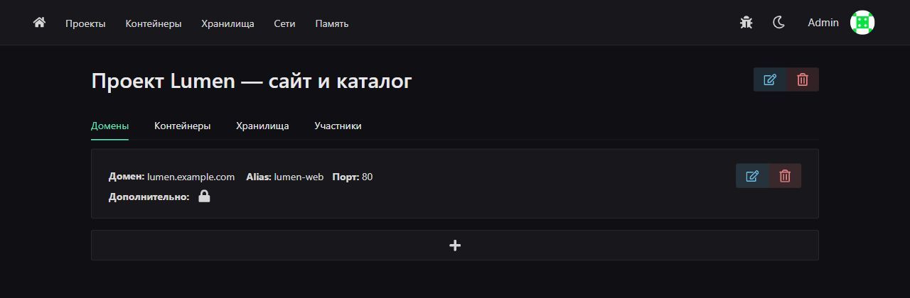 Карточка демонстрационного проекта с доменом